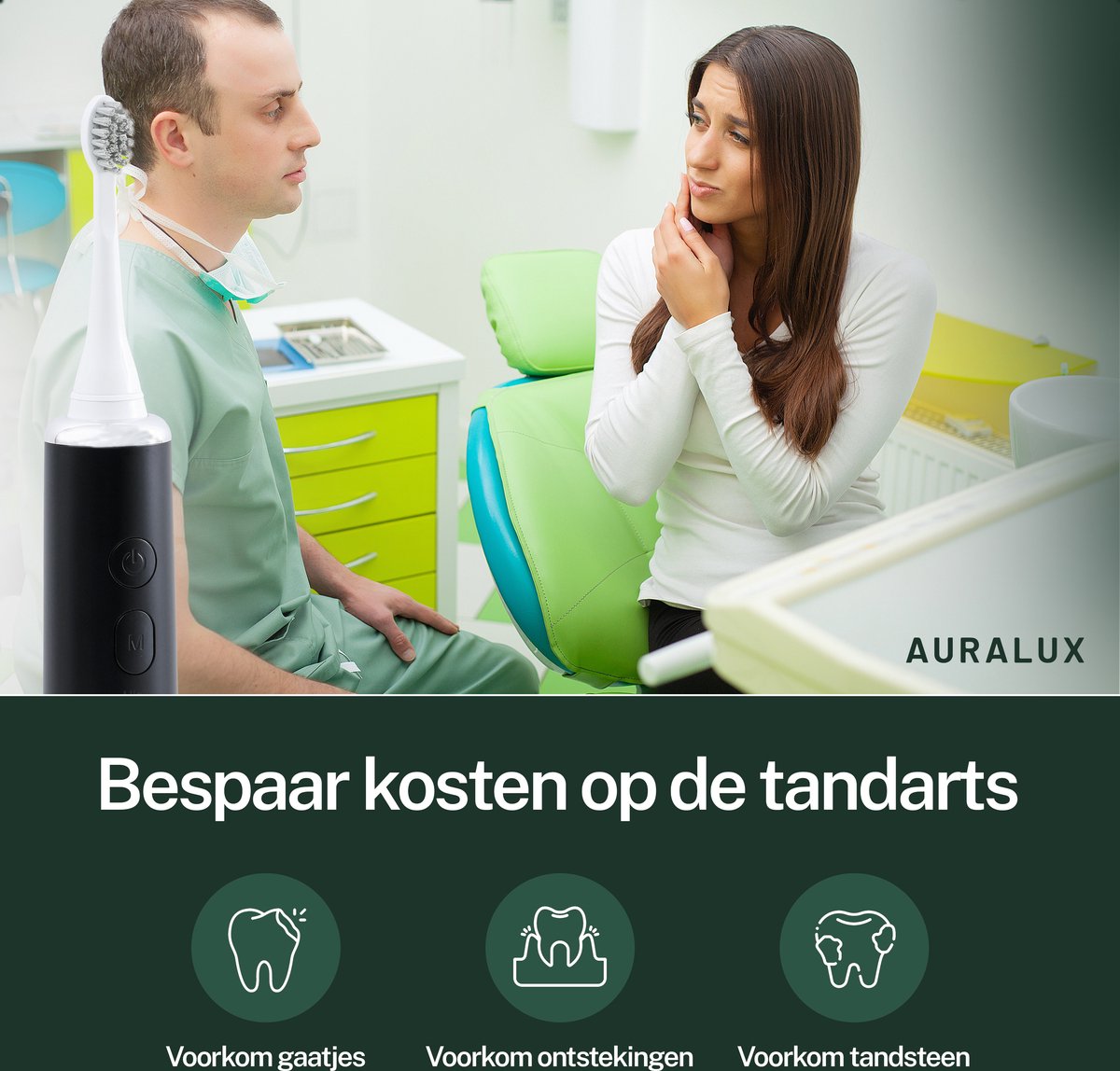 AuraLux Sonische Elektrische Tandenborstel Zwart
