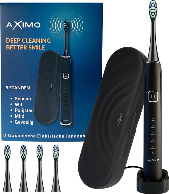 AXIMO Elektrische Tandenborstel Sonic USB Zwart inclusief 4 Opzetborstels