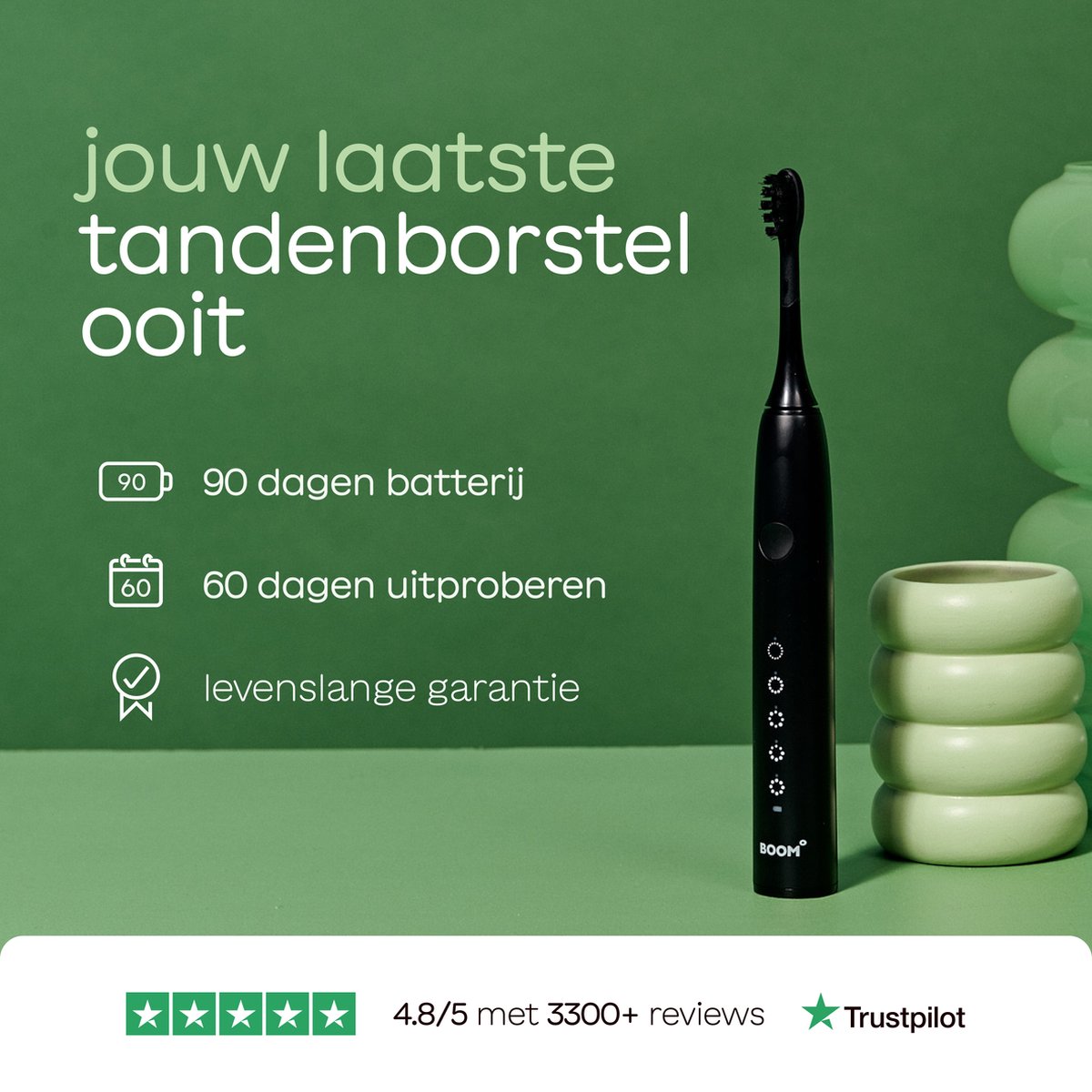BOOMBRUSH Elektrische Sonische Tandenborstel Zwart
