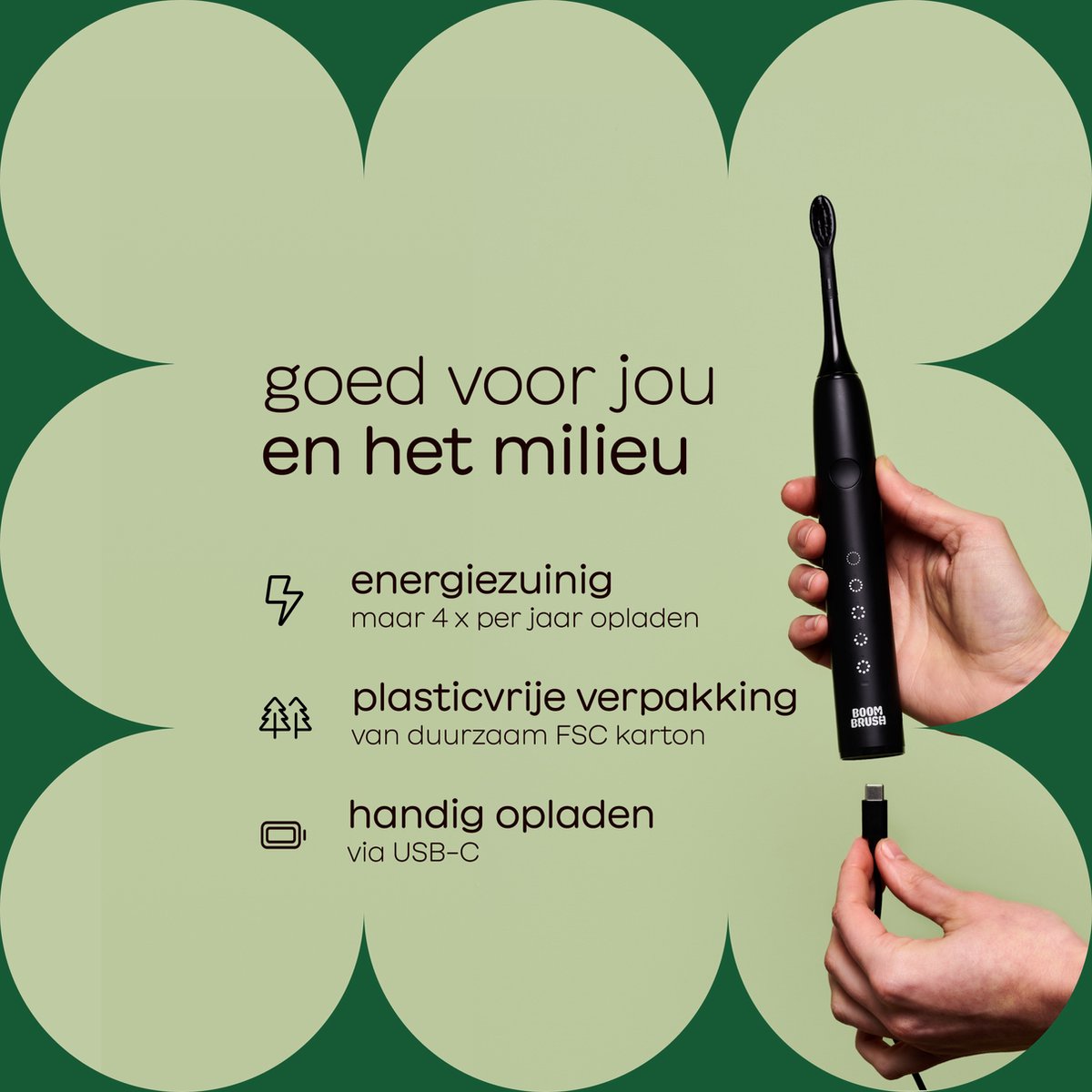 BOOMBRUSH Elektrische Sonische Tandenborstel Zwart