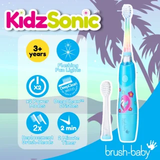 Brush-Baby | KidzSonic | Elektrische Tandenborstel | Flamingo Lichtblauw
