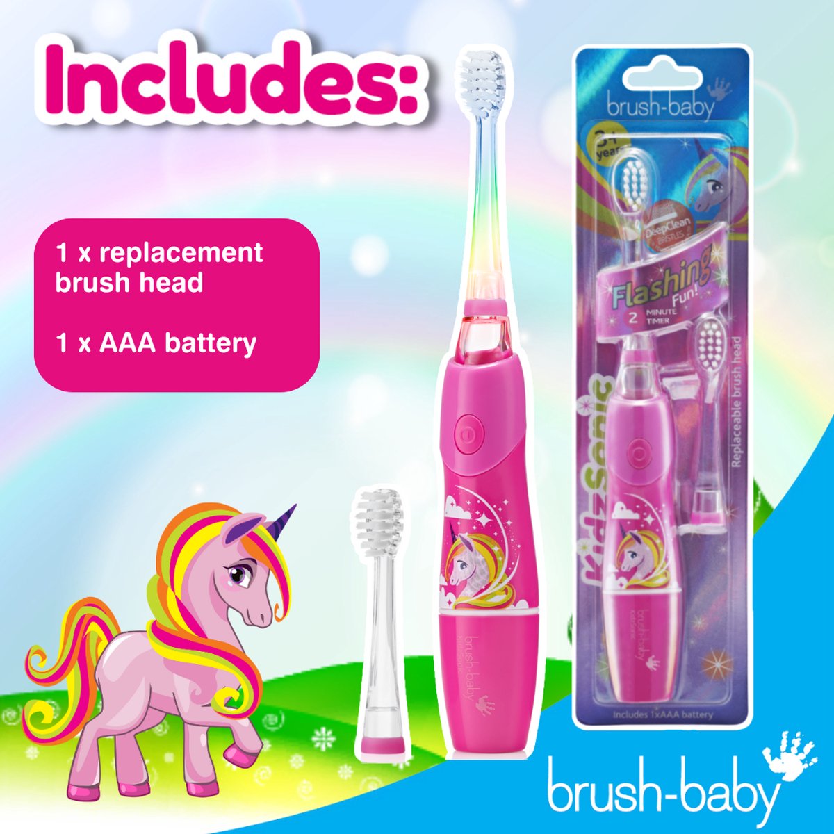 Brush-Baby KidzSonic Elektrische Tandenborstel Unicorn Roze