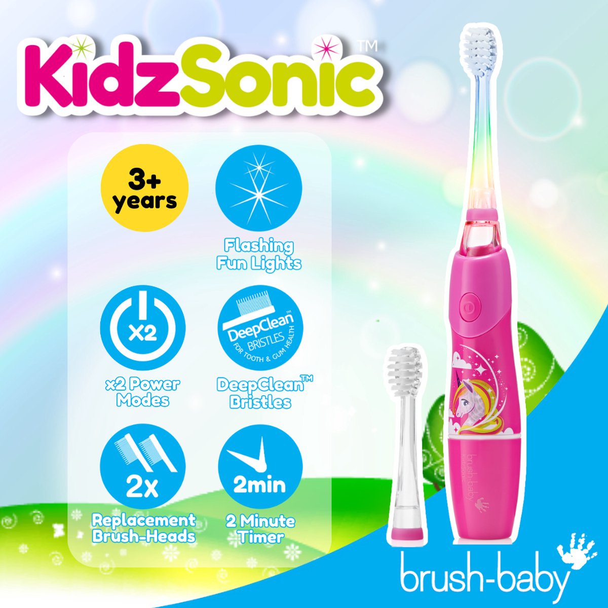 Brush-Baby KidzSonic Elektrische Tandenborstel Unicorn Roze