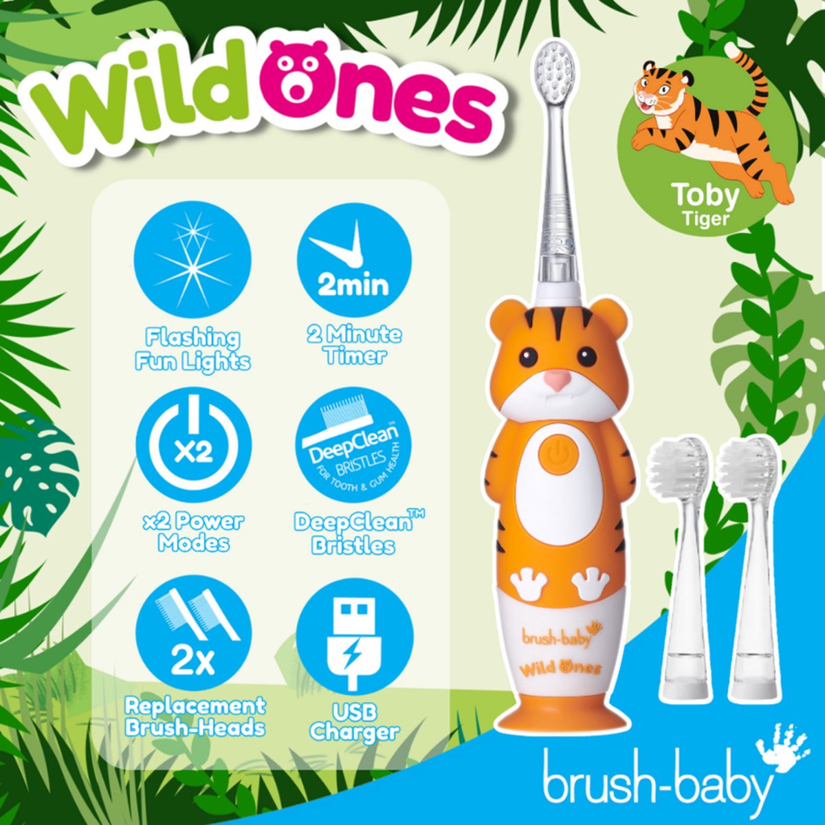 Brush-Baby WildOnes Toby de Tijger Elektrische Kindertandenborstel Set