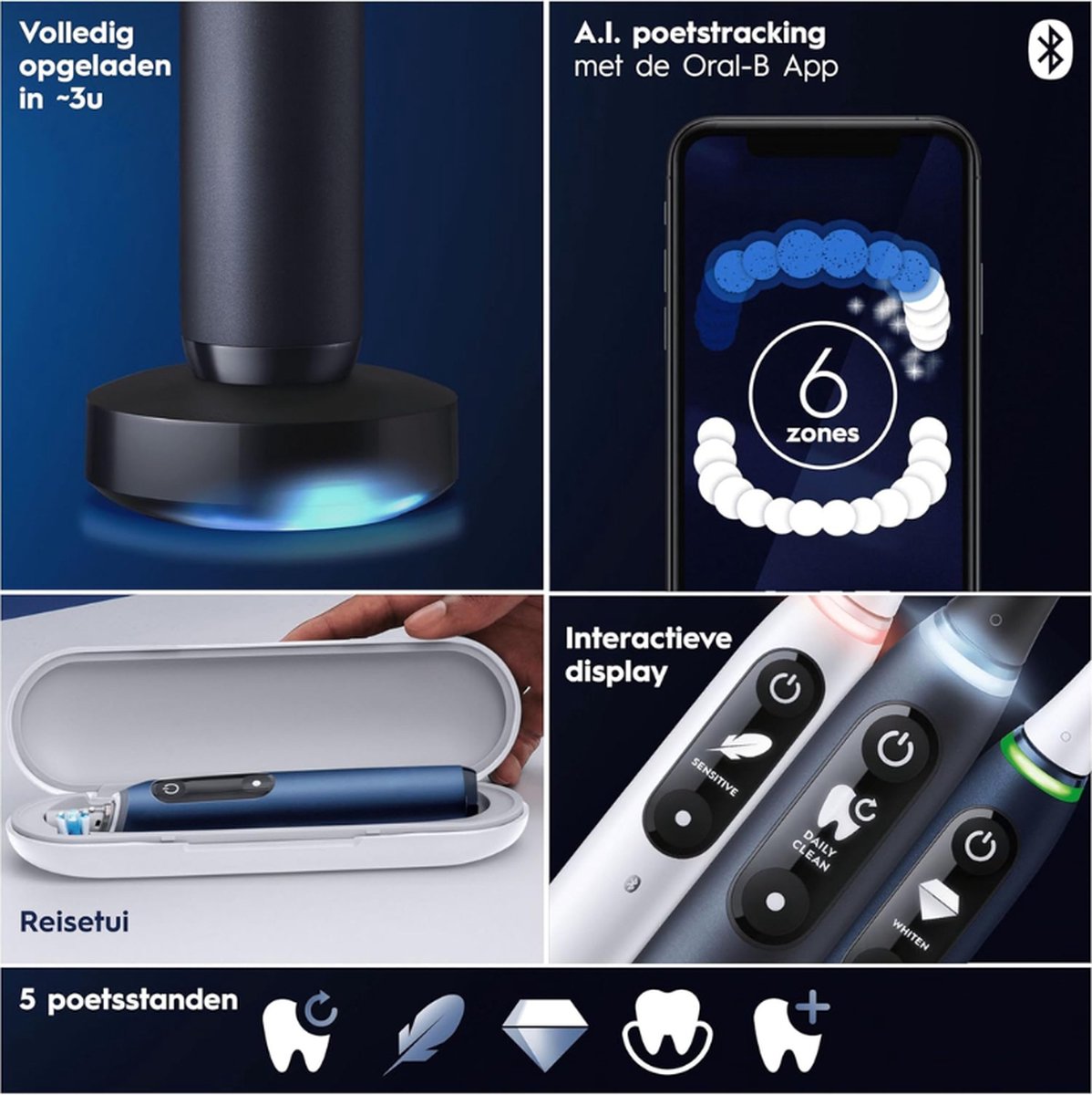 Elektrische Tandenborstel Bluetooth Zwart 2 Borstels Reisetui