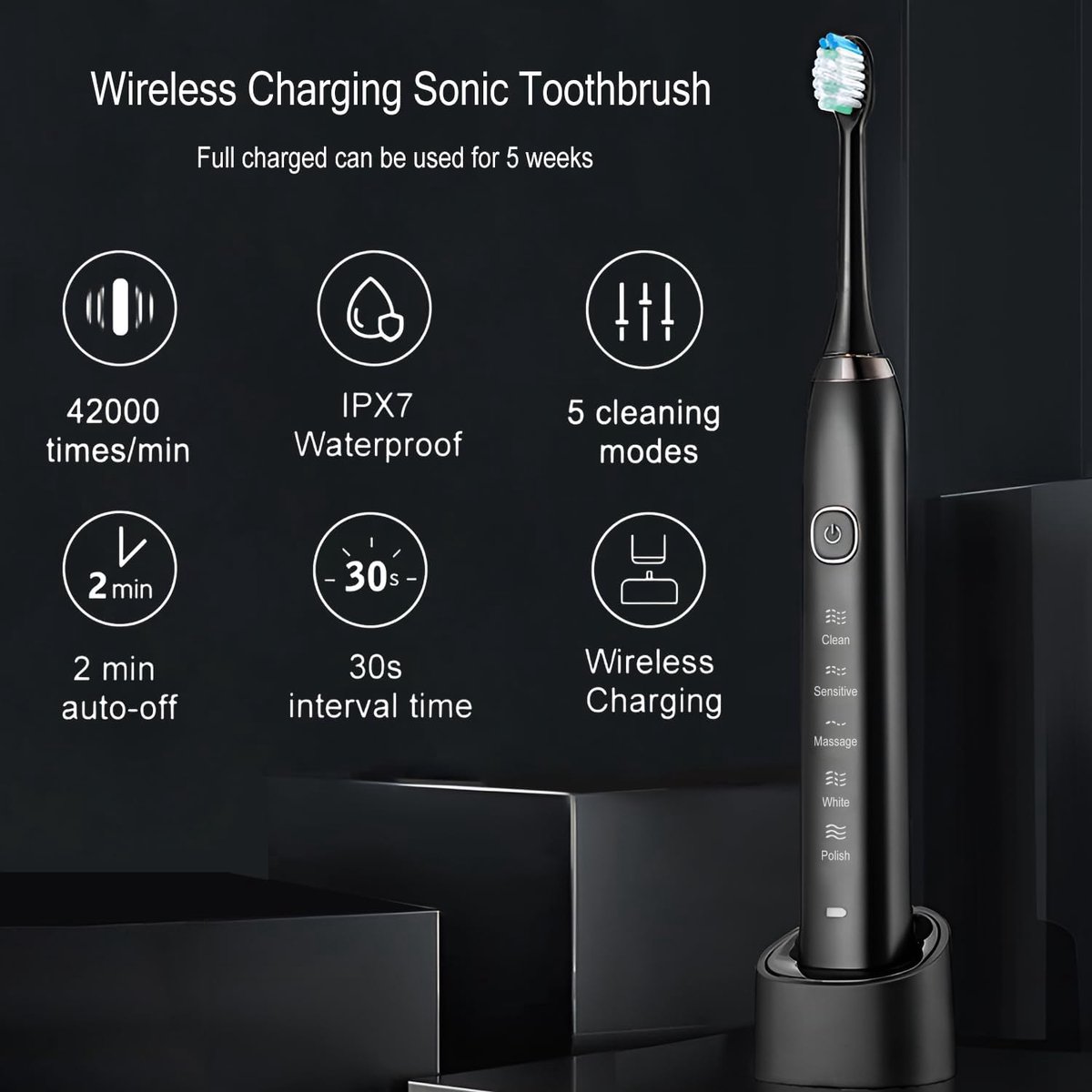 Elektrische tandenborstel Sonic Ultra Whitening met 8 opzetborstels en reisetui