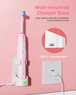 Elektrische Tandenborstel - Sonische Borstel Roterend - Mondhygiëne Verbeteren - 5 Modi 3 Intensiteit - 8 Borstelkoppen - Roze