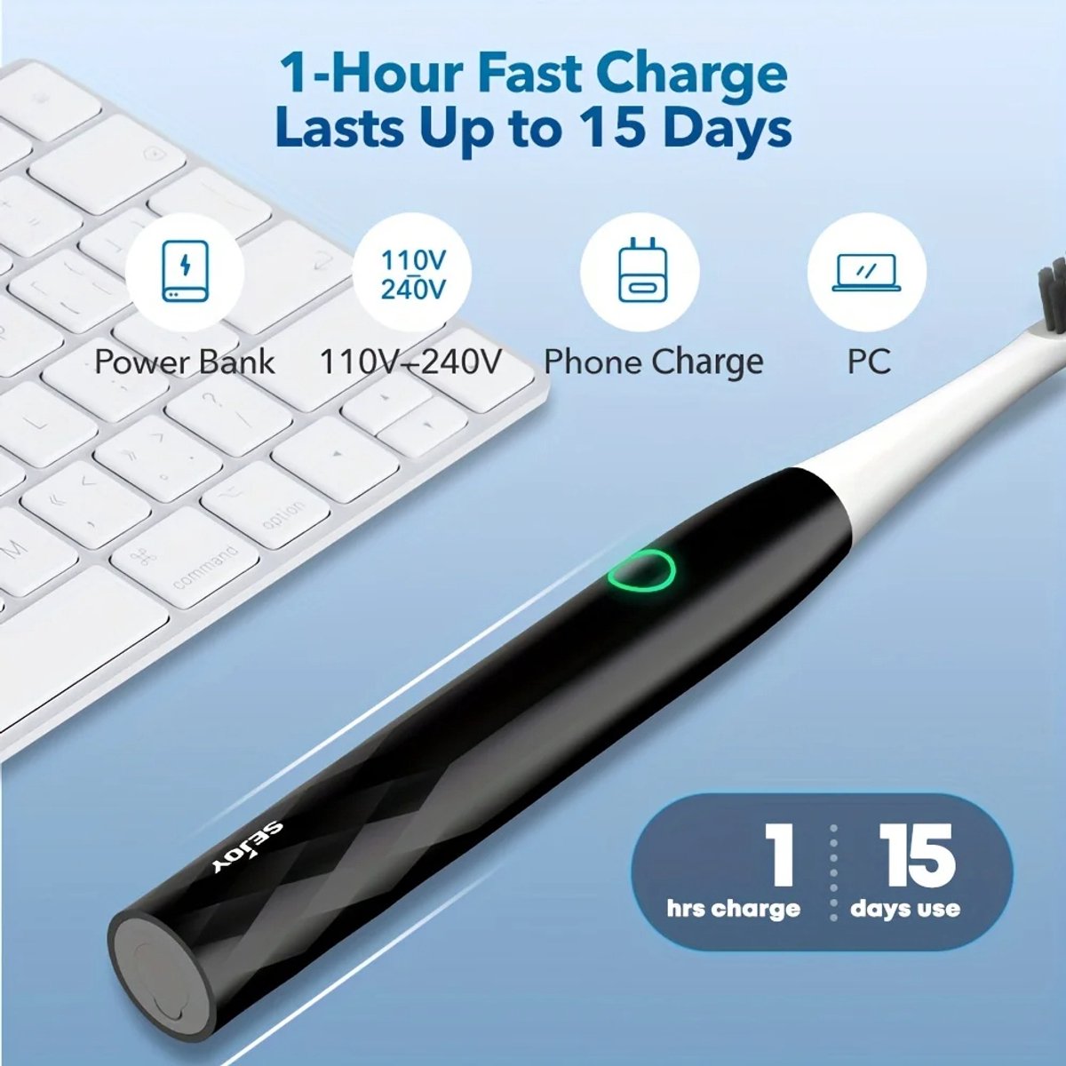 elektrische tandenborstel usb oplaadbaar volwassenen ultrasoon inclusief 3 vervangende borstelkoppen