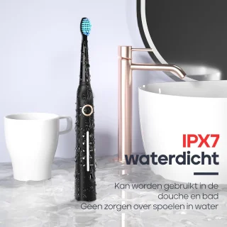 Elektrische tandenborstel volwassenen zwart USB-oplaadbaar 8 koppen