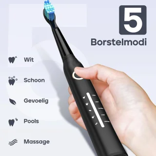 Elektrische tandenborstel volwassenen zwart USB-oplaadbaar 8 koppen