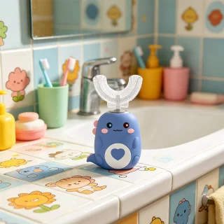Elektrische tandenborstel voor kinderen, u-vormig, blauw