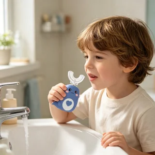 Elektrische tandenborstel voor kinderen, u-vormig, blauw