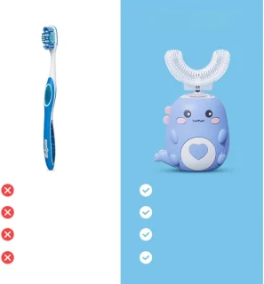 Elektrische tandenborstel voor kinderen, u-vormig, blauw