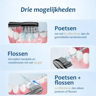 Elektrische Tandenborstel Waterflosser 2-in-1 Zwart 500ml