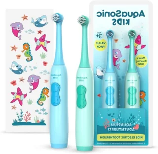 Elektrische tandenborstels voor kinderen, poetsset van 2 stuks, blauw en roze