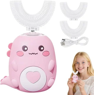 Elektrische u-vormige dinosaurus kindertandenborstel - roze