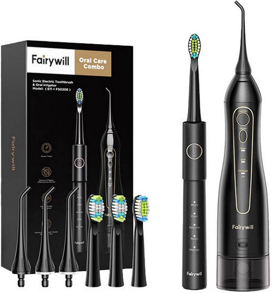 FairyWill Sonic tandenborstel FW-5020E + FW-E11 zwart