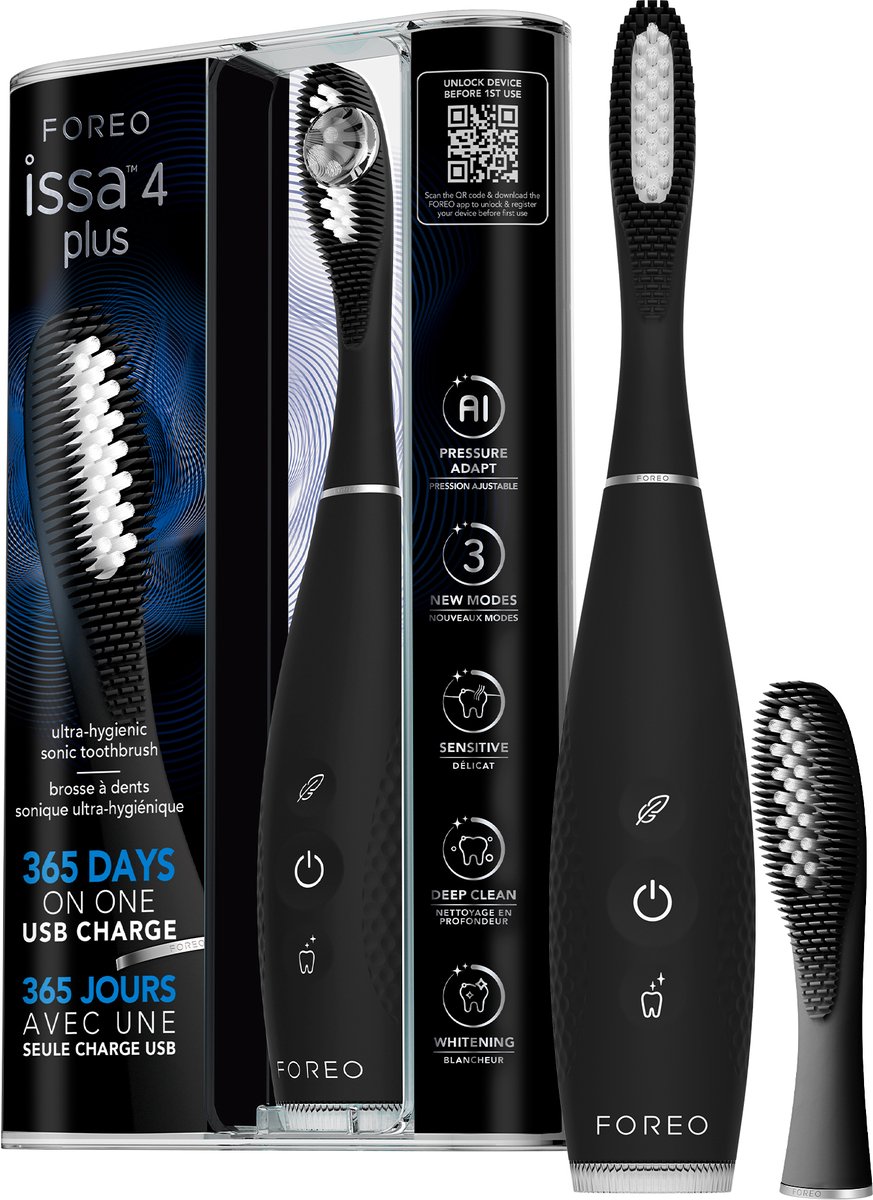 De FOREO issa 4 plus sonische elektrische tandenborstel set black in één oogopslag