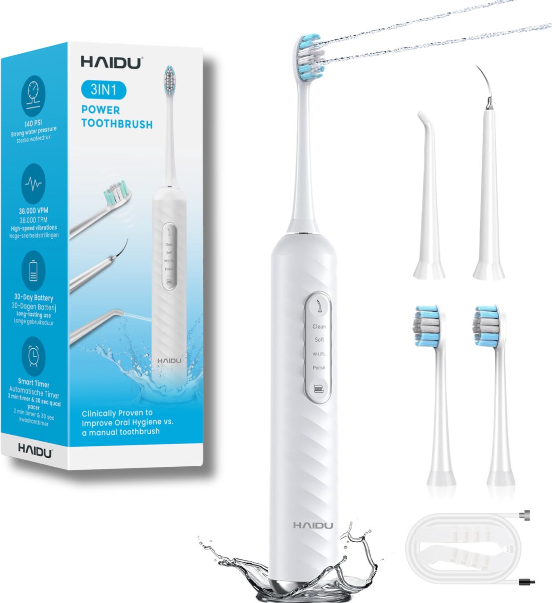 HAIDU Elektrische Tandenborstel 3-in-1 Wit
