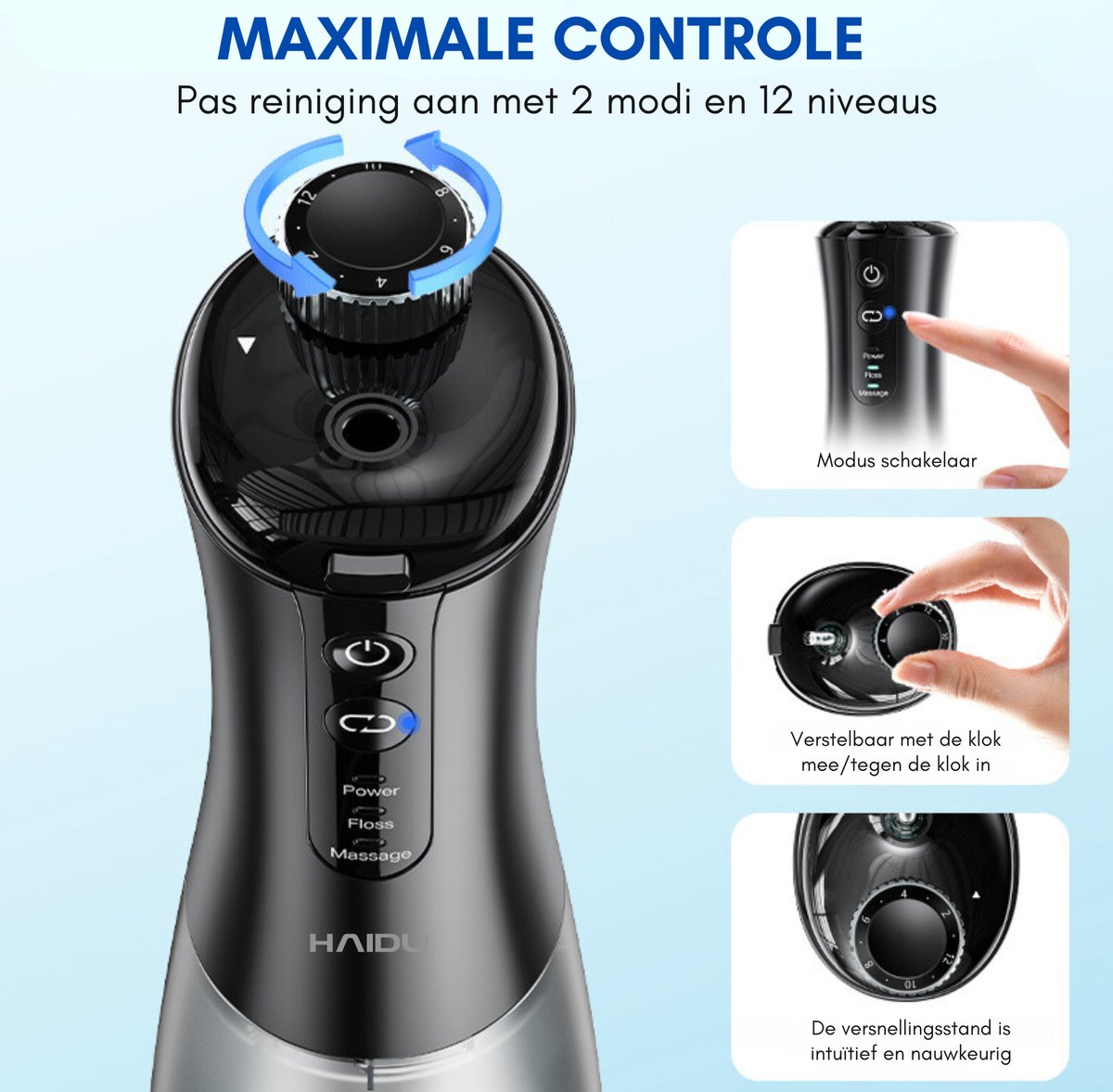 HAIDU Elektrische Tandenborstel en Pro Flow Waterflosser Zwart