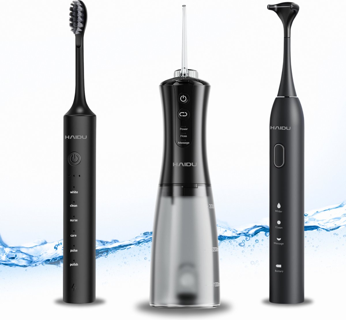 HAIDU Elektrische Tandenborstel en Waterflosser Set Zwart