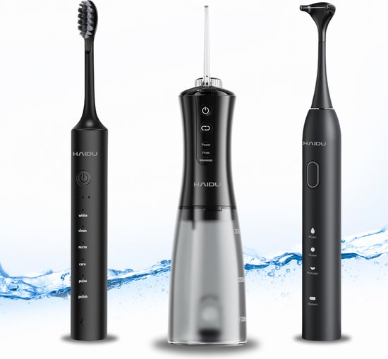 HAIDU Elektrische Tandenborstel en Waterflosser Set Zwart