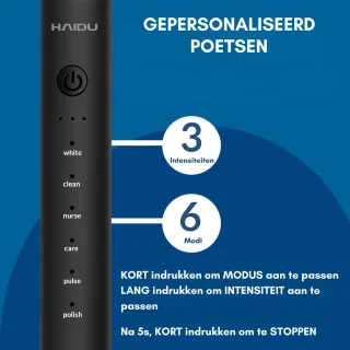 HAIDU Elektrische Tandenborstel Zwart met 4 Opzetborstels