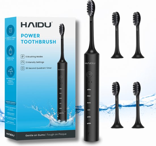 HAIDU Elektrische Tandenborstel Zwart met 4 Opzetborstels review