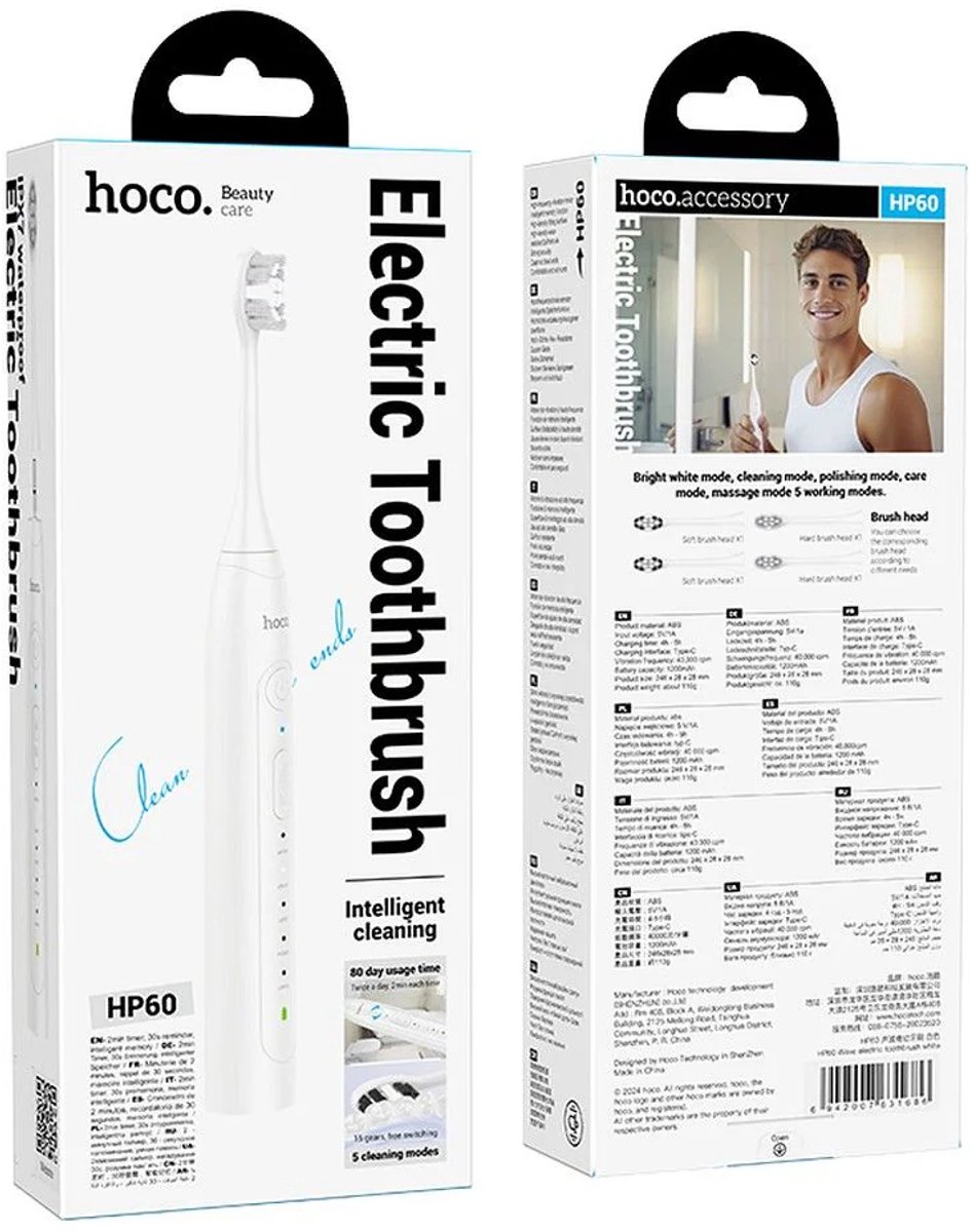 Hoco Elektrische Tandenborstel Wit USB-C Oplaadbaar