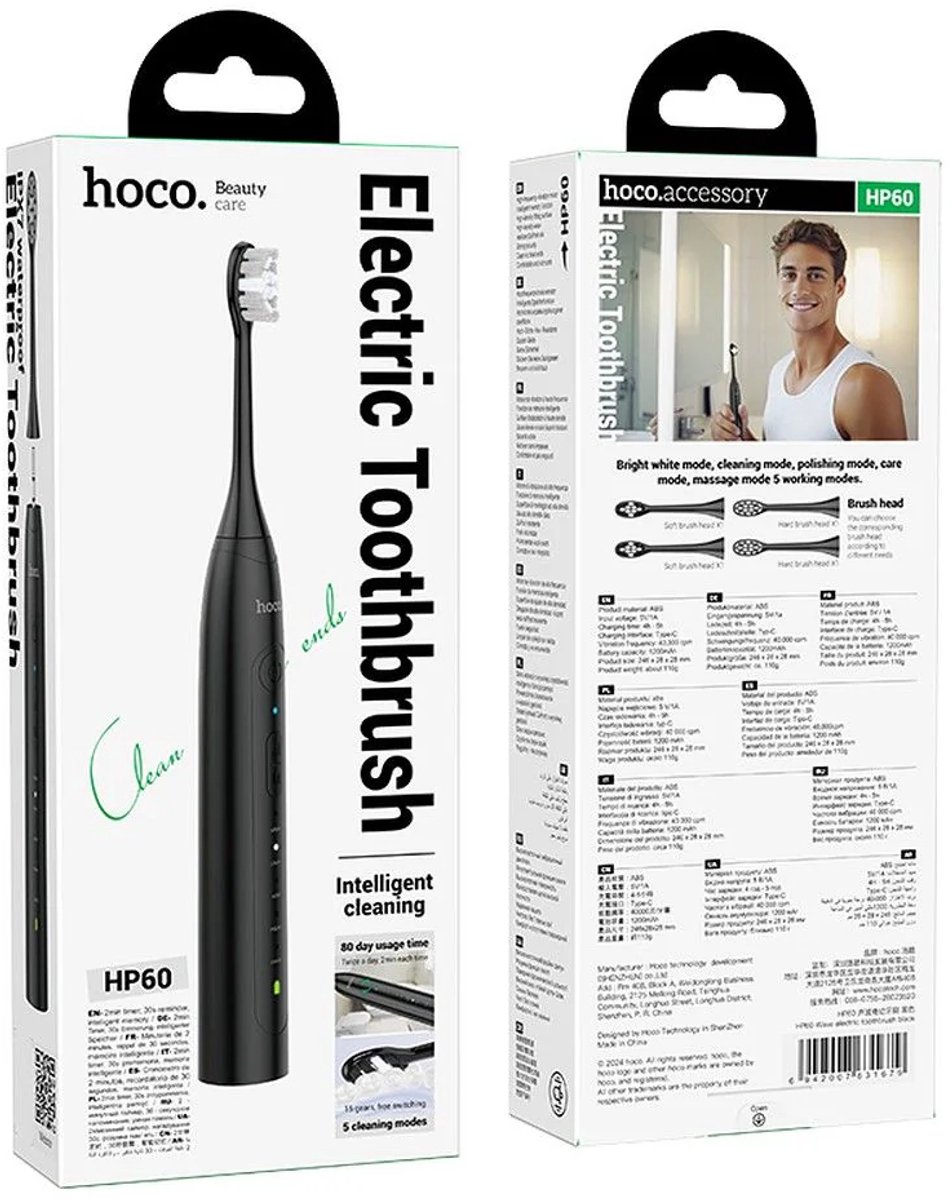 Hoco Elektrische Tandenborstel Zwart USB-C