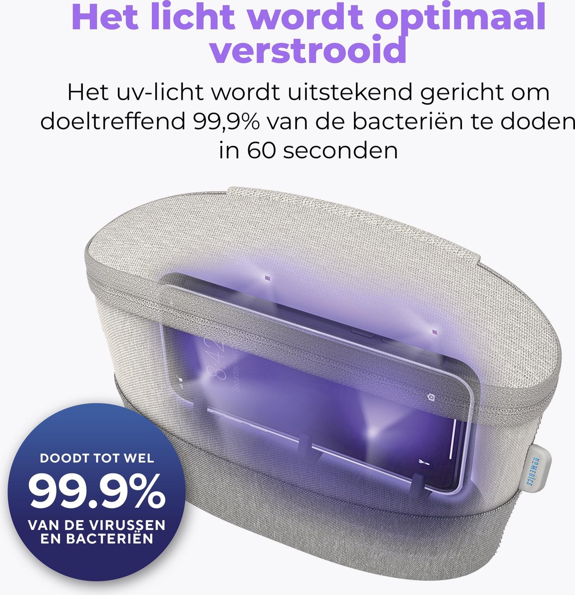 HoMedics UV draagbare smartphone ontsmetter grijs