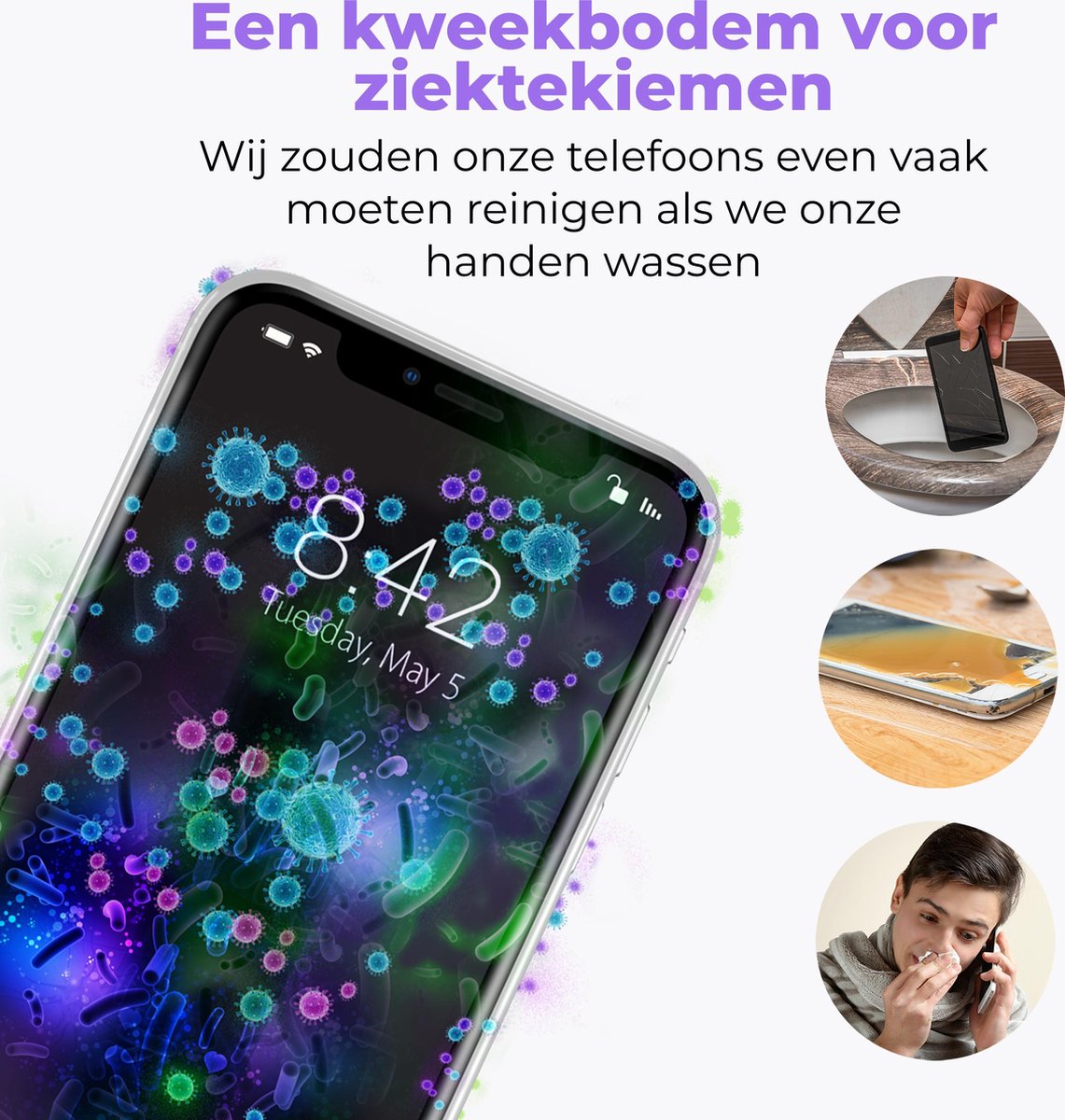 HoMedics UV draagbare smartphone ontsmetter grijs