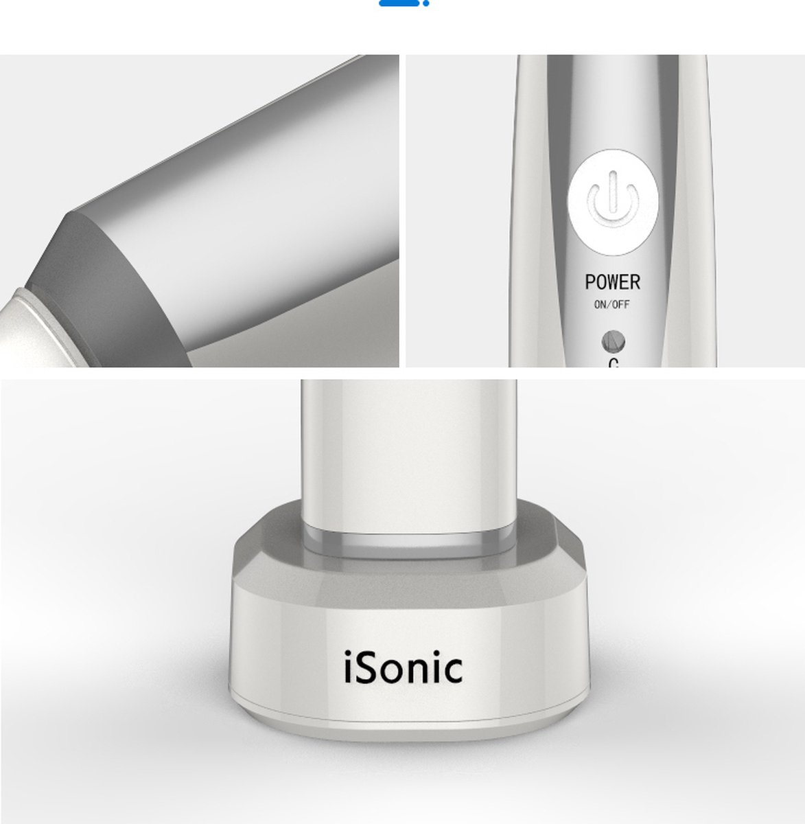 De ISONIC Elektrische Tandenborstel Wit/Zilver 1 Handvat 2 Opzetborstels in één oogopslag