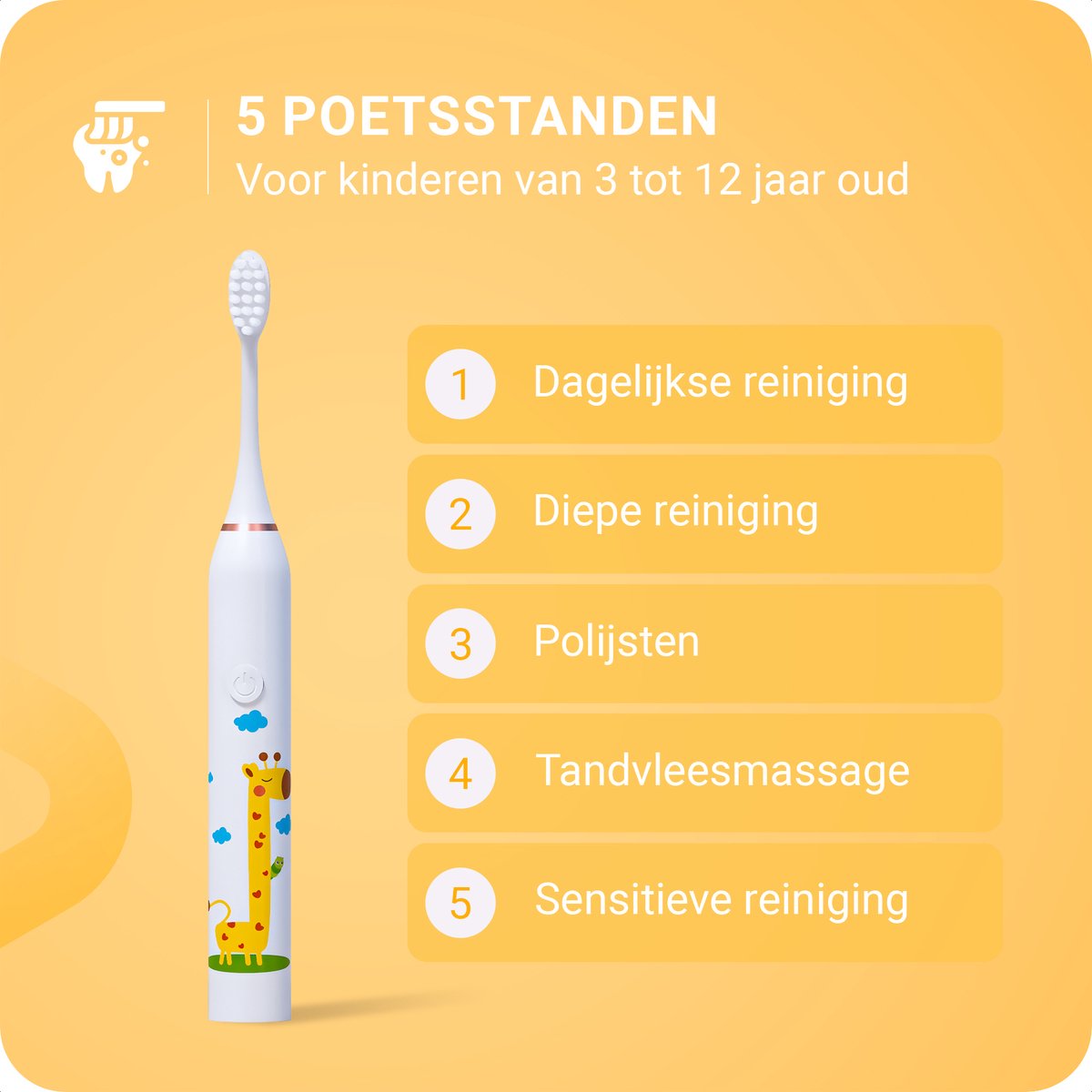 JT Products Sonische Elektrische Baby Tandenborstel Wit Giraffe