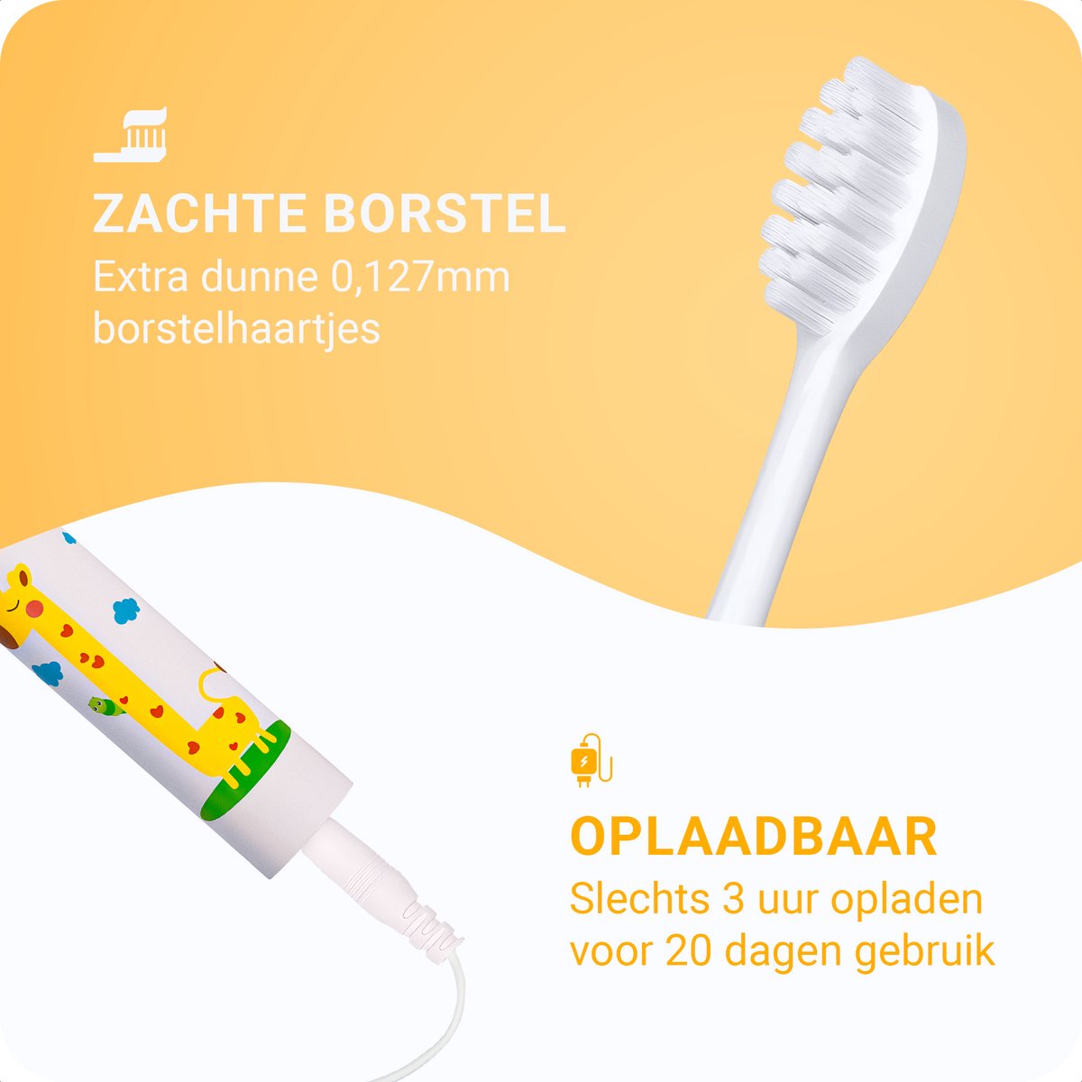 JT Products Sonische Elektrische Baby Tandenborstel Wit Giraffe