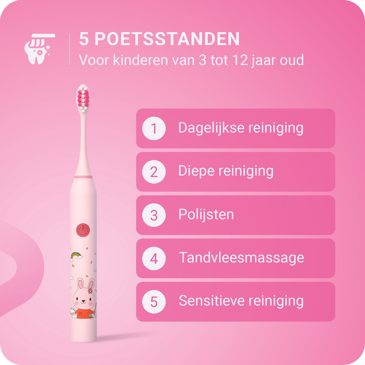 Wat vinden we goed aan de JT Products Sonische Elektrische Tandenborstel Roze Konijn voor Kinderen