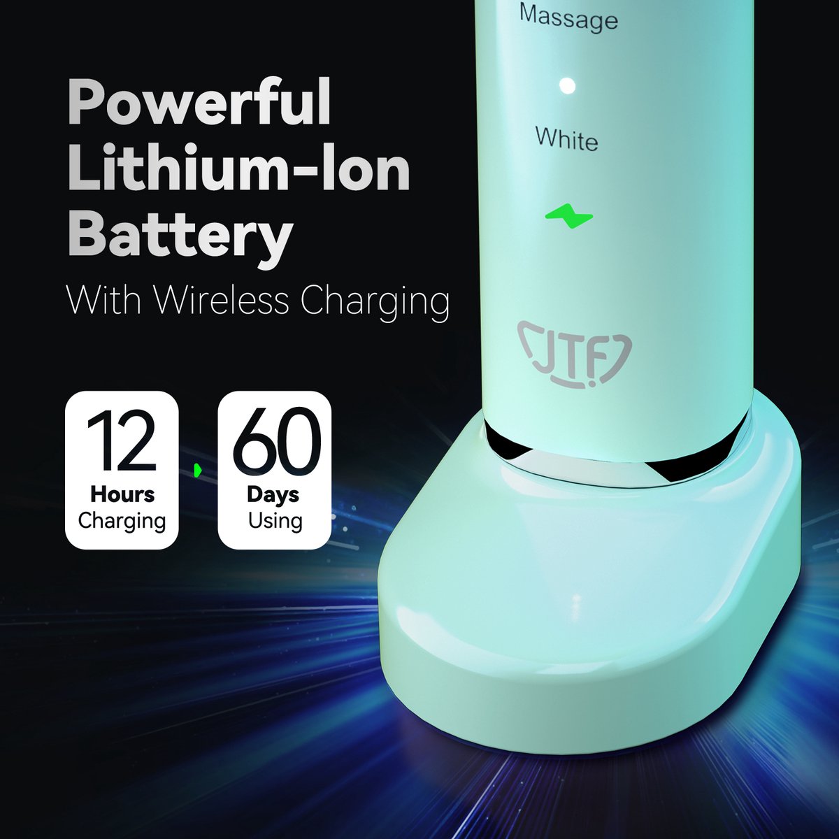 JTF Sonic P200 elektrische tandenborstel Mint groen met 6 opzetborstels en oplaadstandaard