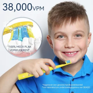 Kinder Elektrische Tandenborstel - Poetsborstel Kind - Tandenpoetsen Leren - 8 Vervangbare Borstels - 5 Modi Timer - Geel
