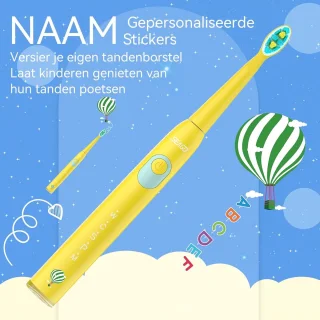 Kinder Elektrische Tandenborstel - Poetsborstel Kind - Tandenpoetsen Leren - 8 Vervangbare Borstels - 5 Modi Timer - Geel