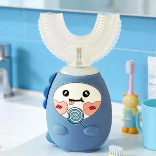 Kindertandenborstel Elektrisch - U-vormige Borstel - Dagelijkse Mondhygiëne - Interactief Cartoondesign - 10 cm Lengte - Blauw