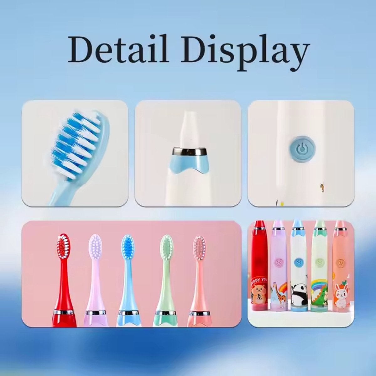 Kindertandenborstel USB Oplaadbaar Cartoon Design Sonisch 6 Opzetborstels