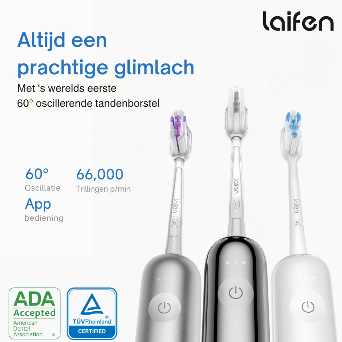 Laifen Wave Elektrische tandenborstel Aluminium met opzetborstels