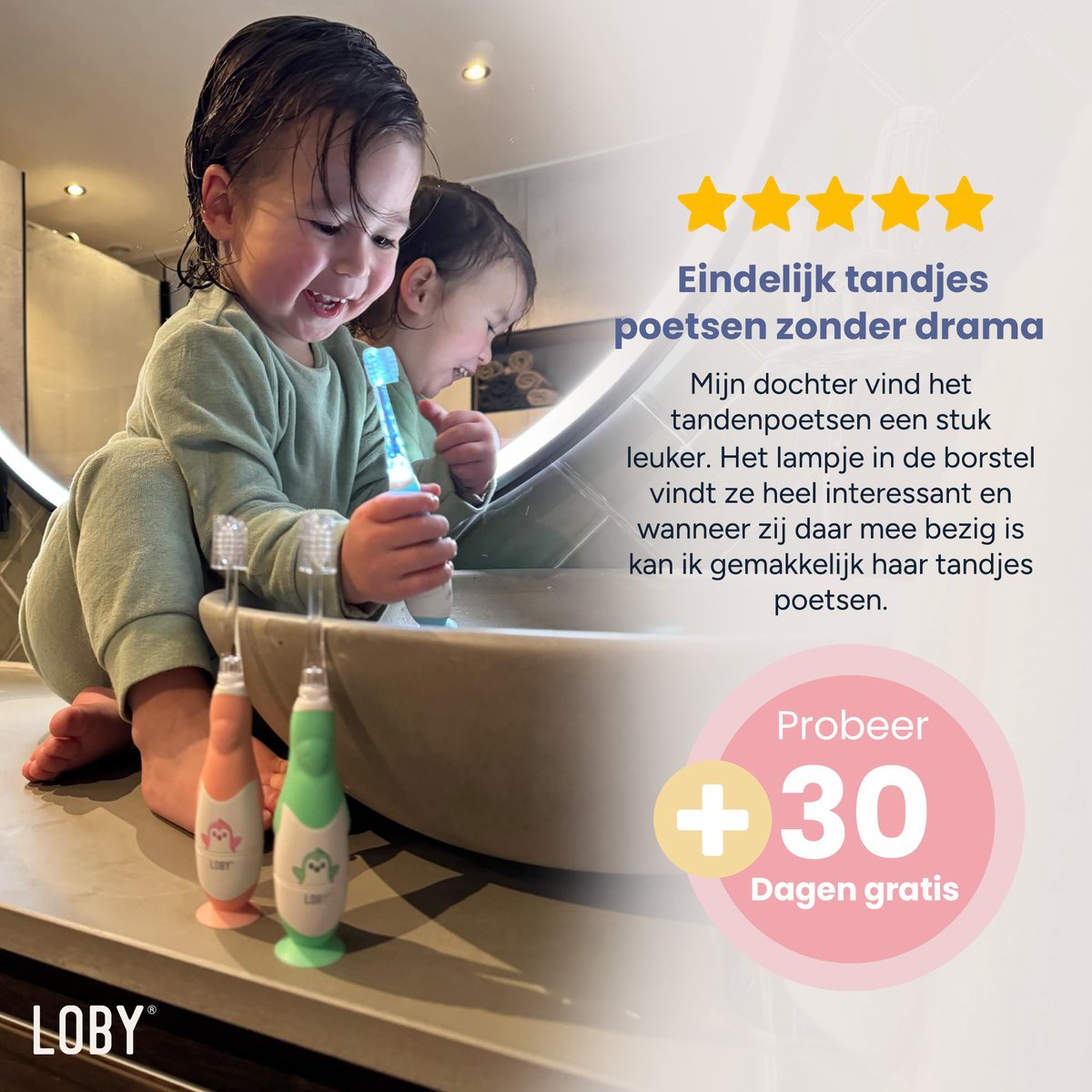 LoBy® Premium Elektrische Baby Tandenborstel Roze 0-4 Jaar