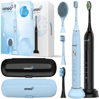OMEO Classic Black & Teeth&Face Blue - Sonische tandenborstelset