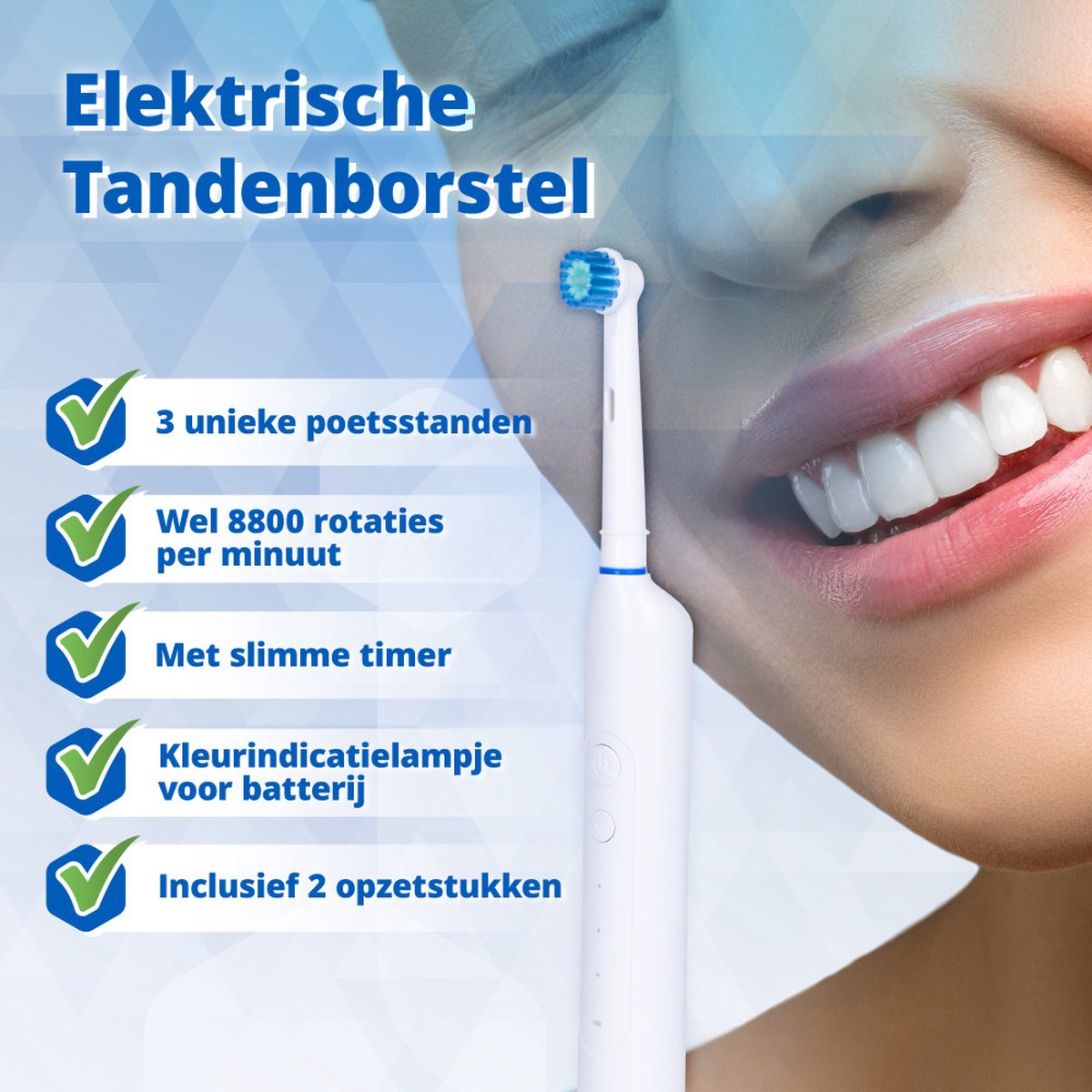 Optismile Elektrische Tandenborstel Wit 2x Opzetborstels