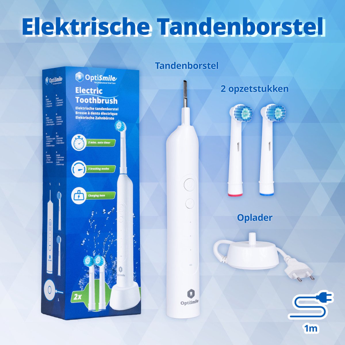 Optismile Elektrische Tandenborstel Wit 2x Opzetborstels