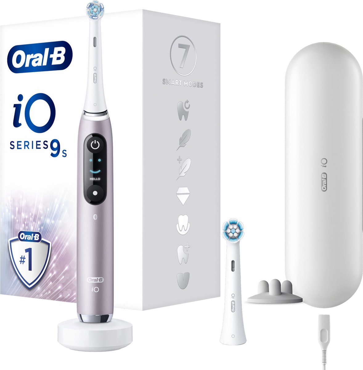 De Oral-B iO 9S elektrische tandenborstel roze wit in één oogopslag