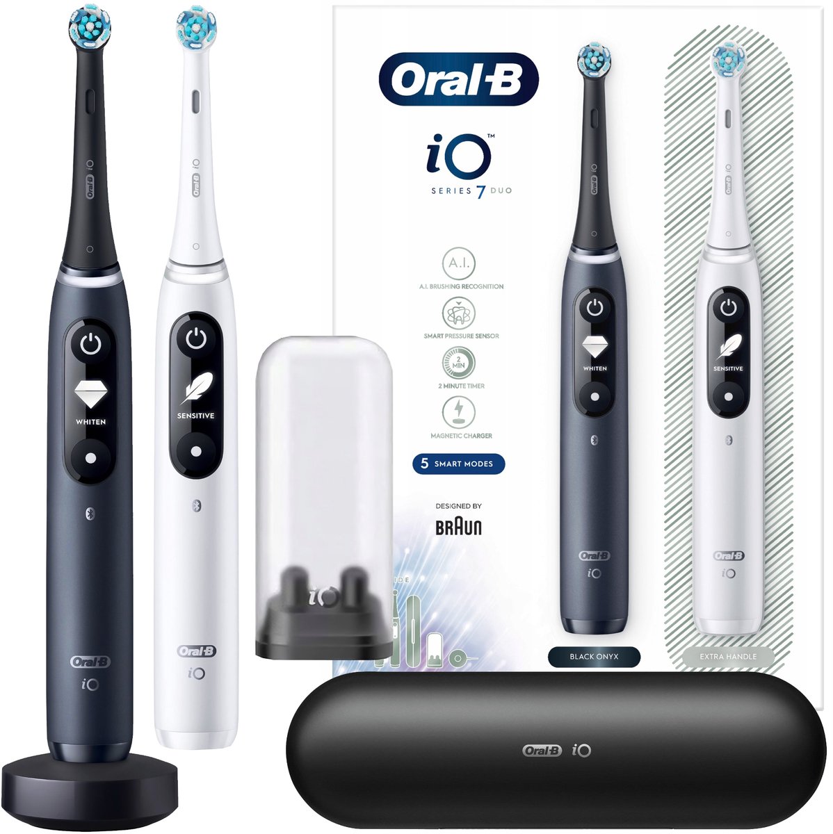 De Oral-B iO Series 7 Duo Elektrische Tandenborstels Zwart/Wit in één oogopslag