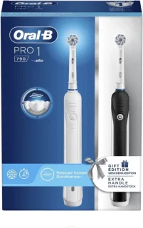 Oral-B Pro 1 790 Sensitive elektrische tandenborstel 2-pack zwart wit
