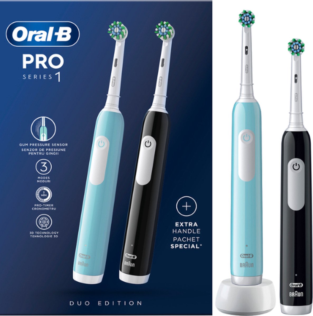 Oral-B PRO 1 Elektrische Tandenborstel Blauw + Extra Body Zwart